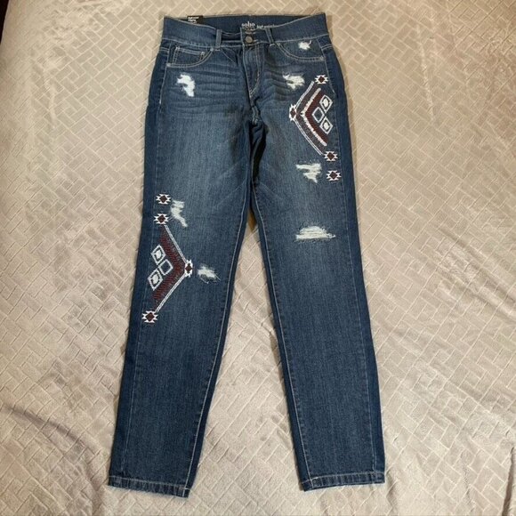 New York & Company Denim - NY & Company Soho Women 10 Denim Jeans Blue Skinny Legging Aztec Native American